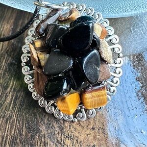 Handmade Black Jasper Multi-Stone Pendant Necklace with Tiger Eye Accents